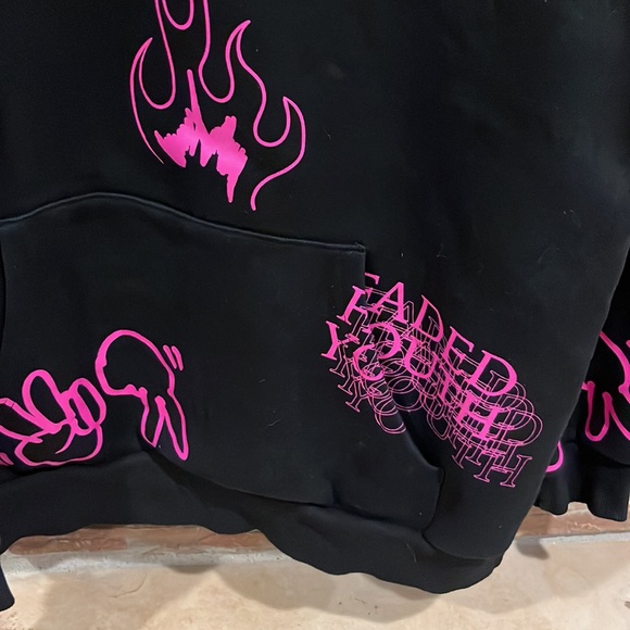 PacSun Faded Youth Black and Pink Punk Hoodie - Picture 3 of 6
